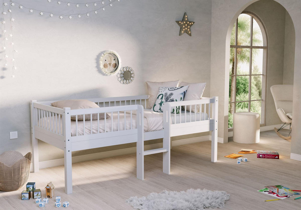 SPIELBETT 90x200 Keeley Eiche Weiß mit Leiter Holz - Weiß, Holz (90/200cm) - 58aufmkessel