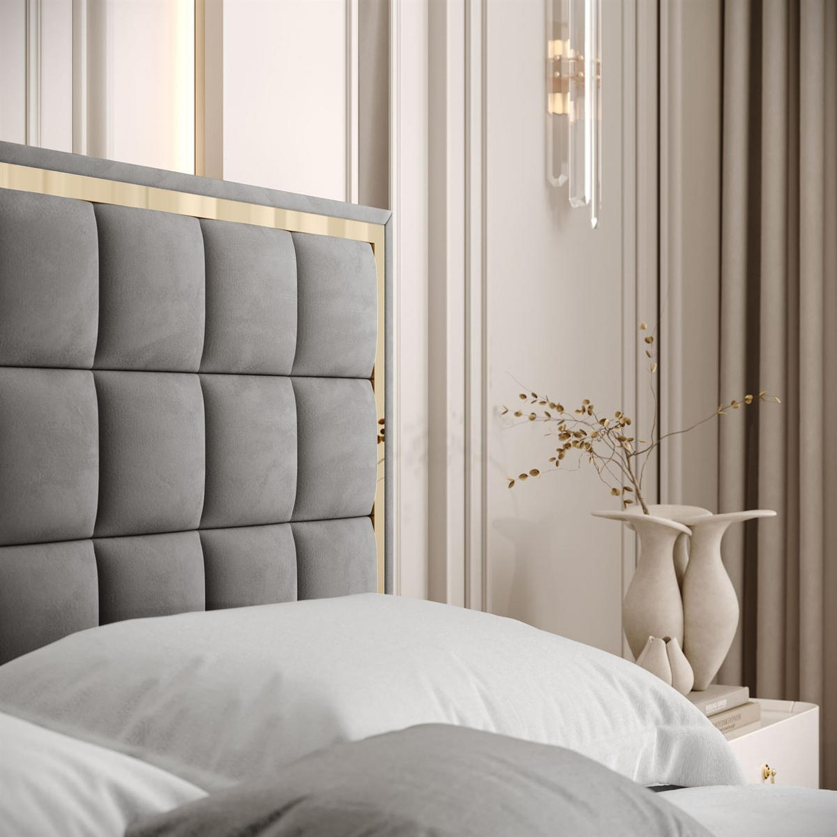 POLSTERBETT ISADORA GOLD mit Bettkasten 180x200 cm Royal Velvet 250 - Grau, Textil - Lookway