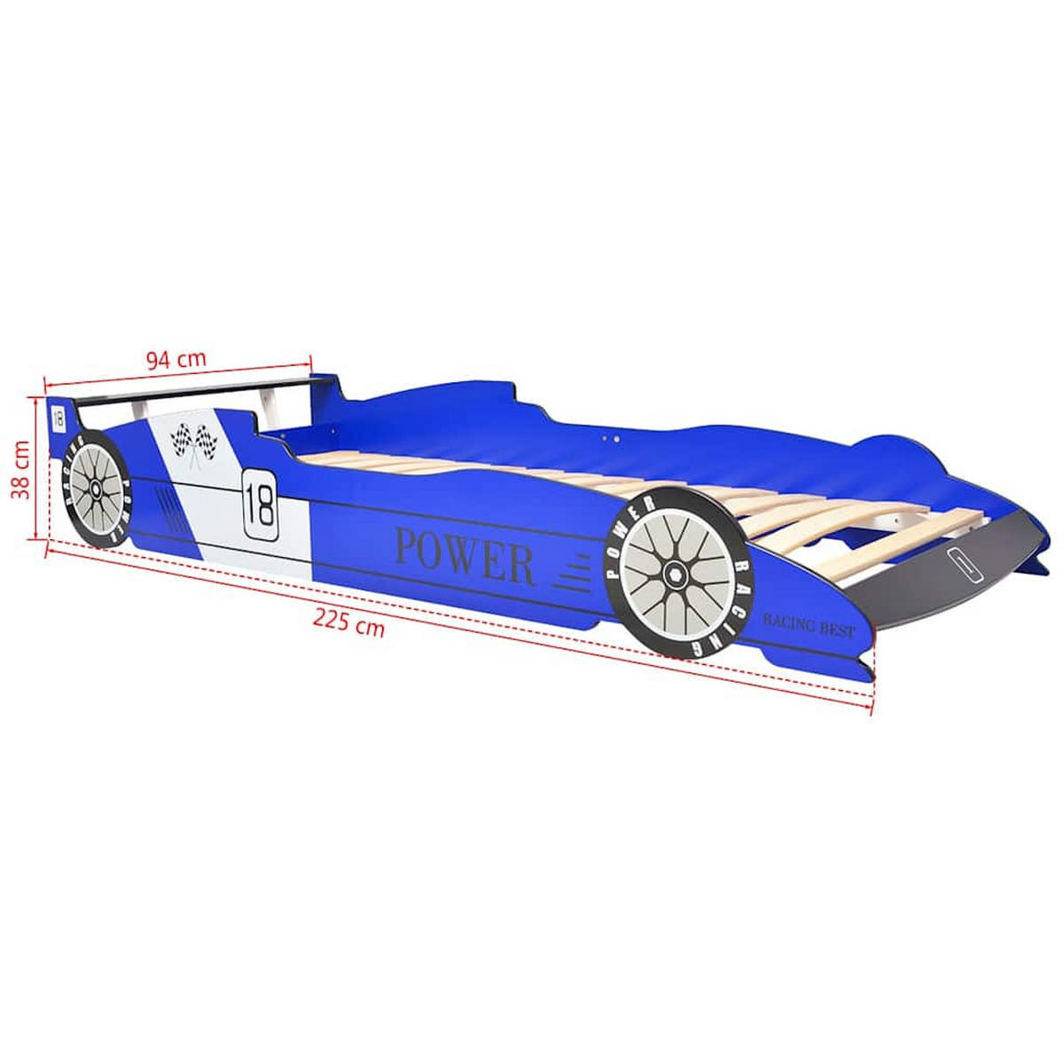 KINDERBETT MIT LED IM RENNWAGEN-DESIGN 90 X 200 CM BLAU - Blau, Holzwerkstoff (94/38/225cm) - vidaXL