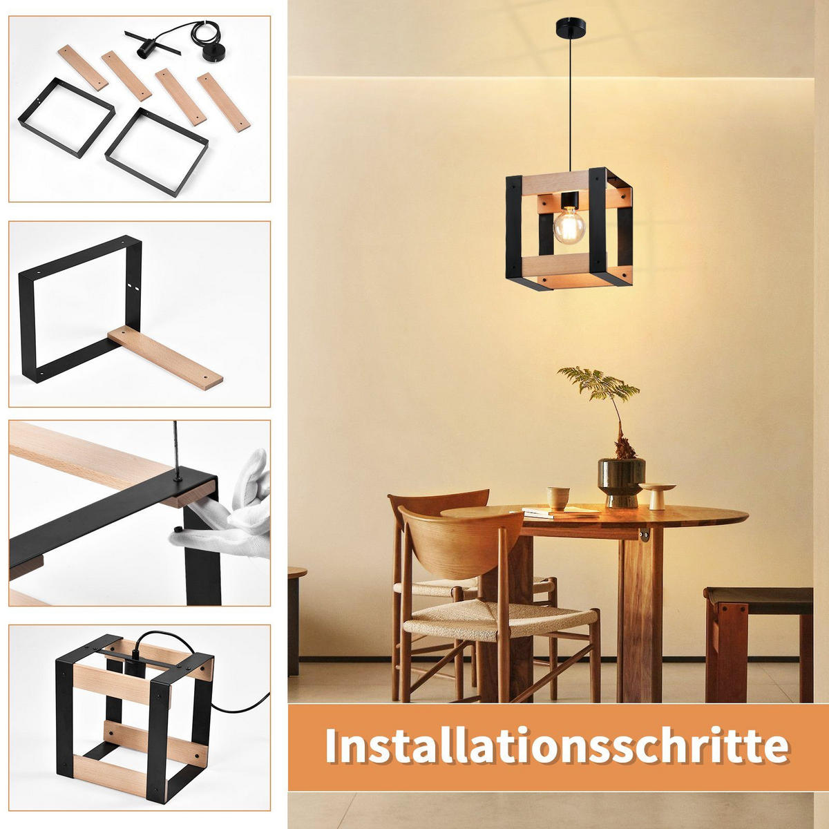 PENDELLEUCHTE Benjamin 25/25/175 cm - Schwarz, Metall (25/25/175cm) - ZMH