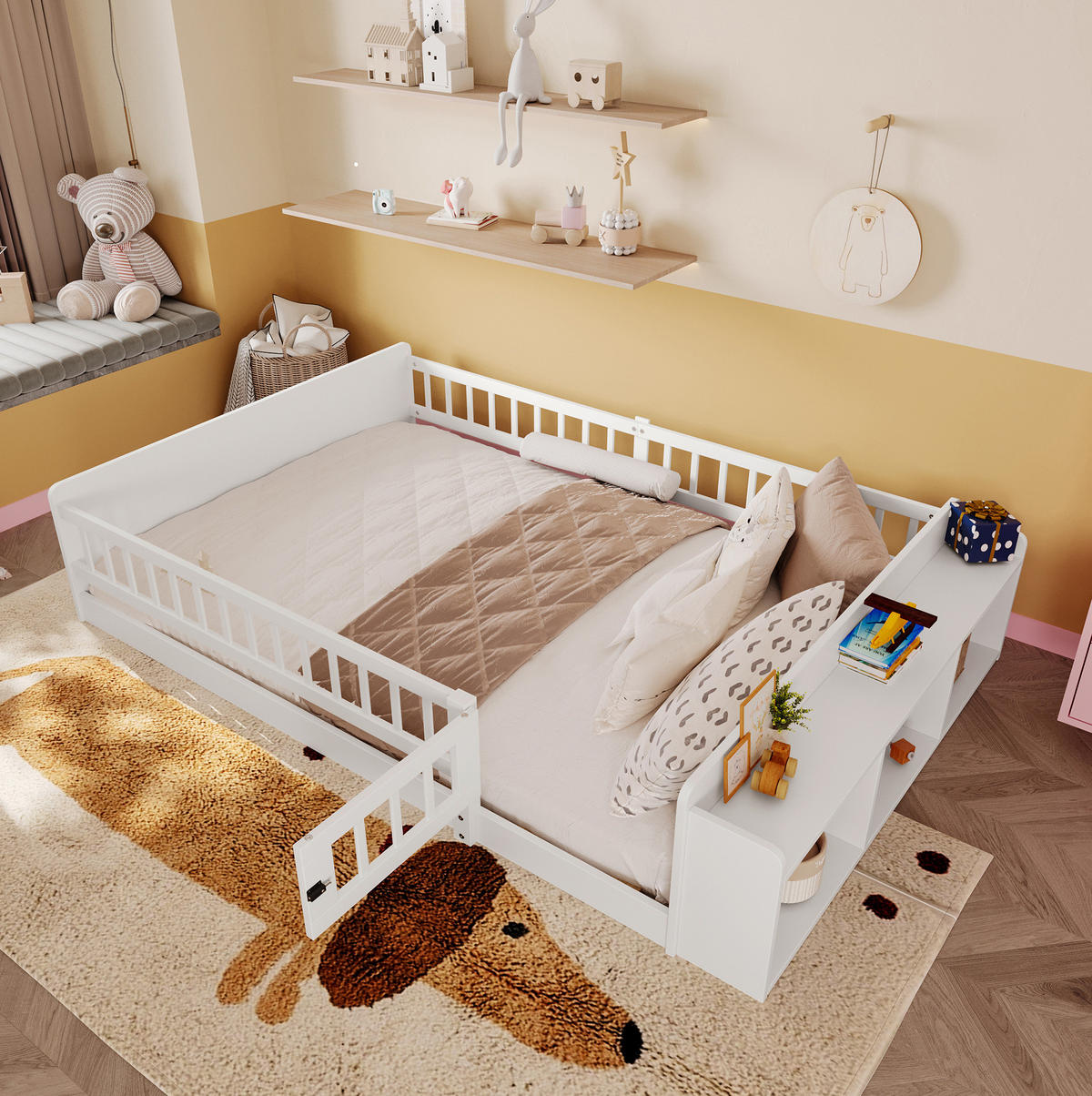 KINDERBETT 140/190 cm Kiefernholz mit offenem Lager und einlegbaren Böden in Weiß - Weiß, Holz (140/190cm) - OKWISH
