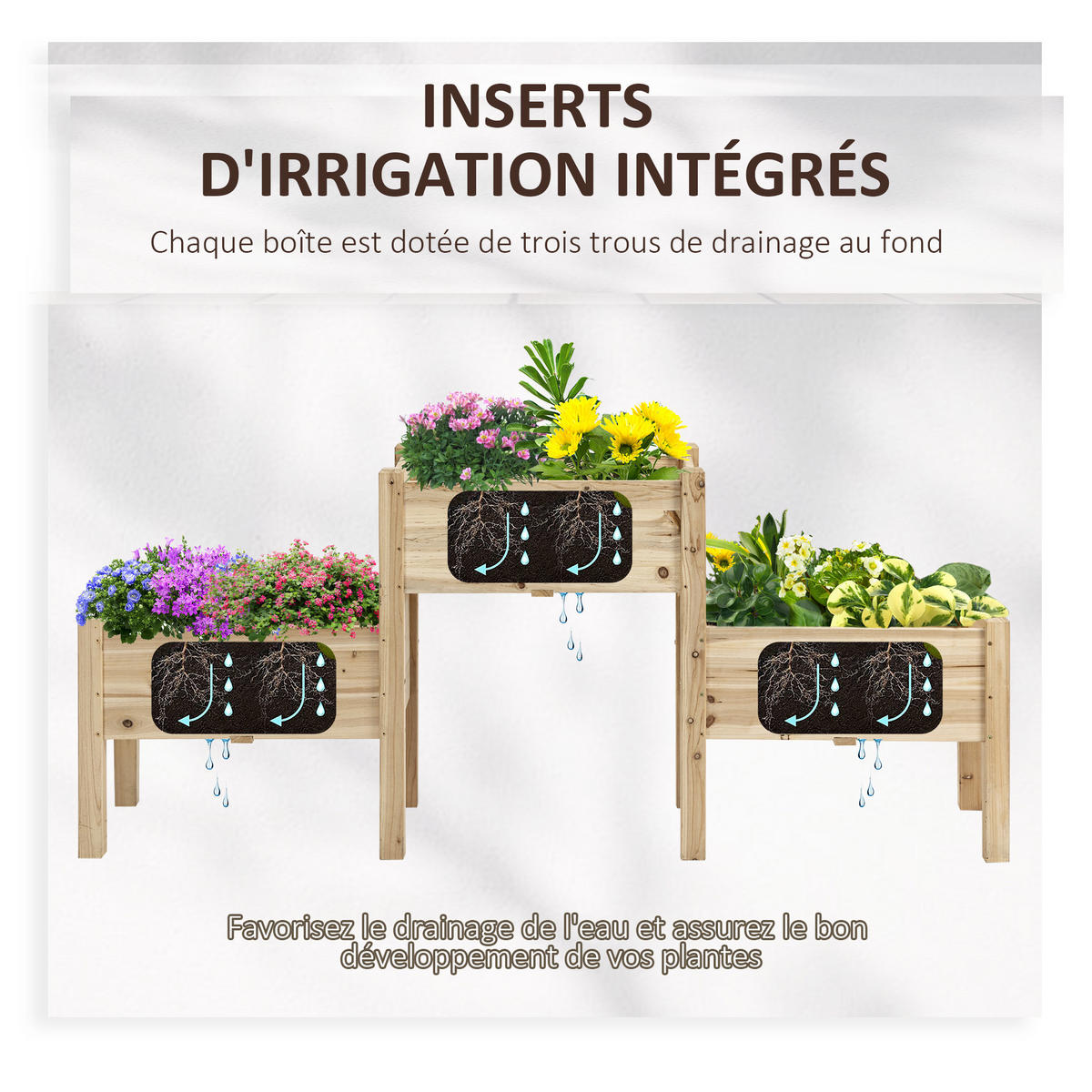 HOCHBEET DE-16031 3-stufig mit Bewässerung Naturholz - Naturfarben, Holzwerkstoff (184/80/45cm) - ComfortXL