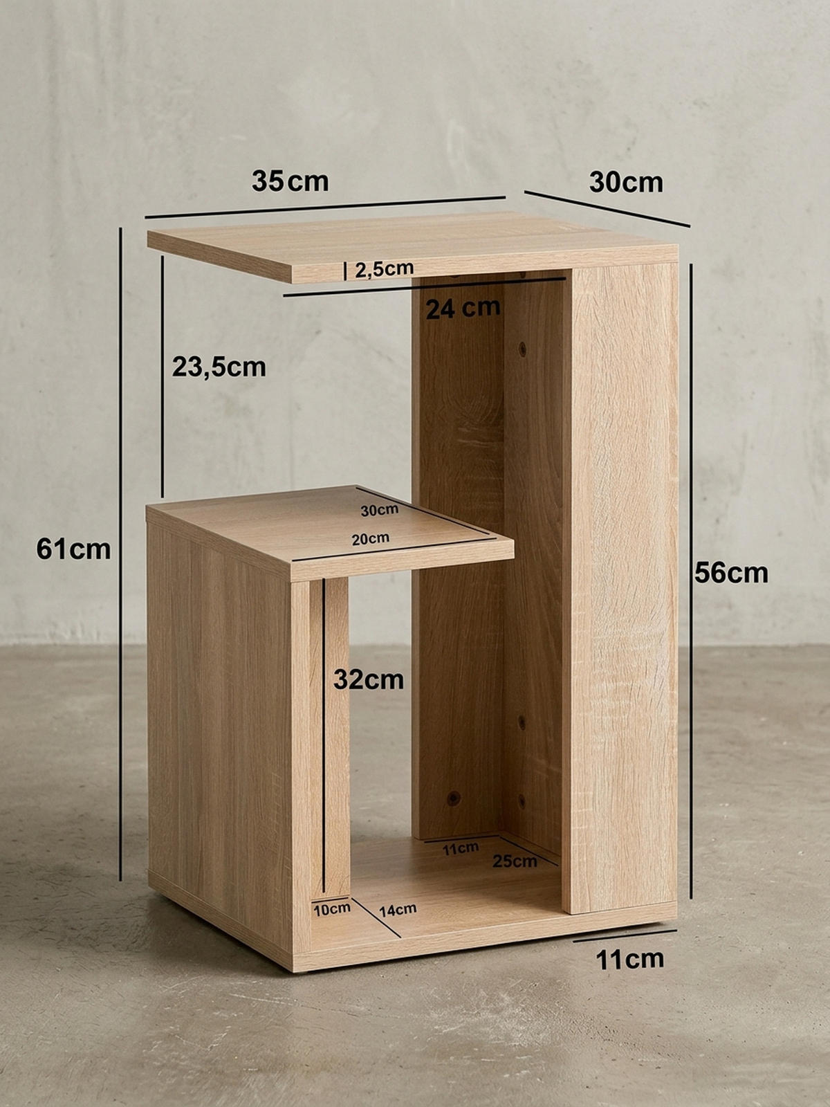 BEISTELLTISCH Holz 3 Ablagen Melaminbeschichtung BRENTA, Beige 35x30x61 cm - Beige, Holz (30/35/61cm) - KADIMA DESIGN