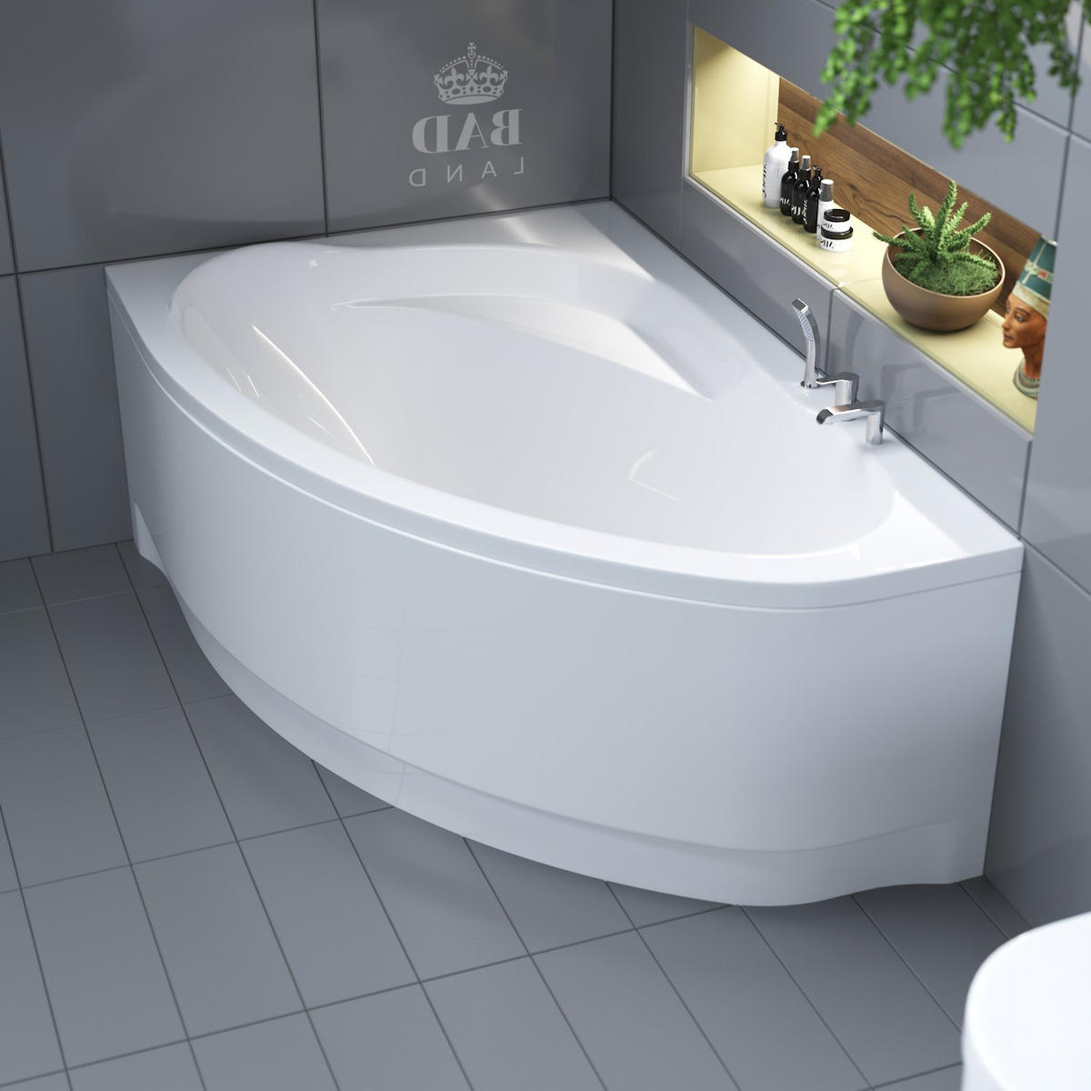 BADEWANNE Eckwanne MAREA 150/100 Links mit Schürze Ablauf Füße - Weiß, Kunststoff (100/57.5/150cm) - bad land
