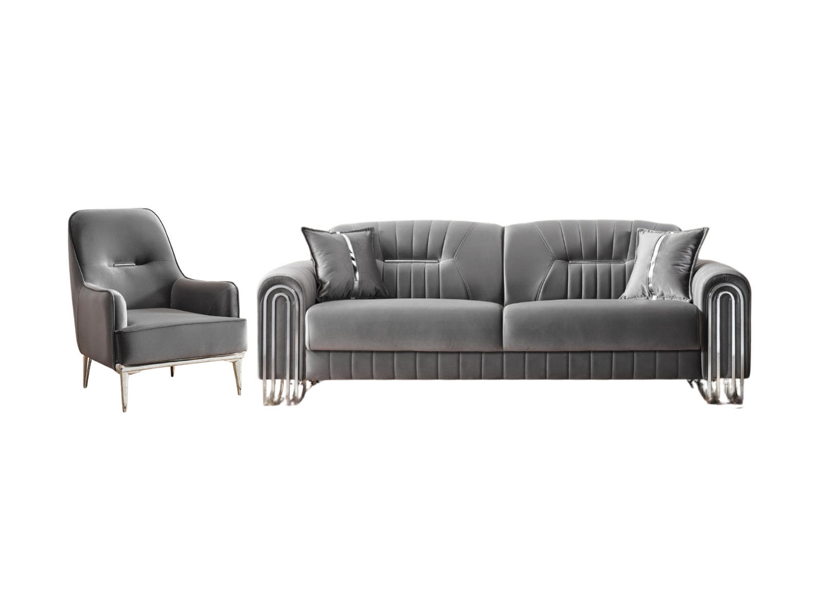 SITZGARNITUR Bogota, Grau Stellvariante 3+1 - Grau, Holzwerkstoff/Metall (240/87/98cm)