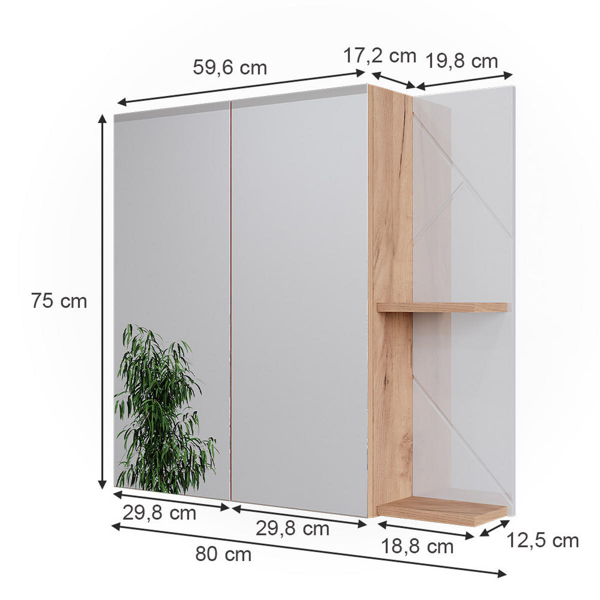 BADSPIEGELSCHRANK Irma Goldkraft Eiche/Weiß Hochglanz 80 x 75 cm - Weiß Hochglanz/Eiche Wotan, Holzwerkstoff (80/75/17.2cm) - Vicco