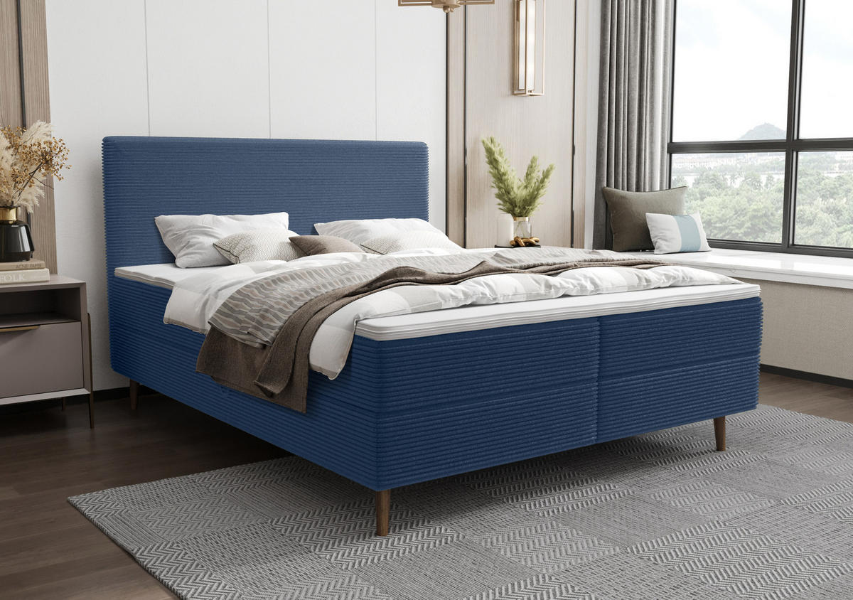 BOXBETT NARA mit Matratze H3, Bonell und Topper 140x200 POSO 05 - Dunkelblau, Textil (140/200cm) - Bedante