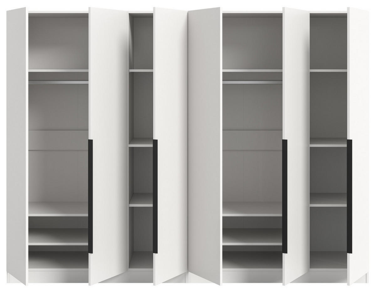 KLEIDERSCHRANK weiß 6-türig 240 x 181 cm, Drehtürenschrank mit Kleiderstange - Schwarz/Weiß, Holzwerkstoff/Kunststoff (240/181/52cm) - Inn.Furn