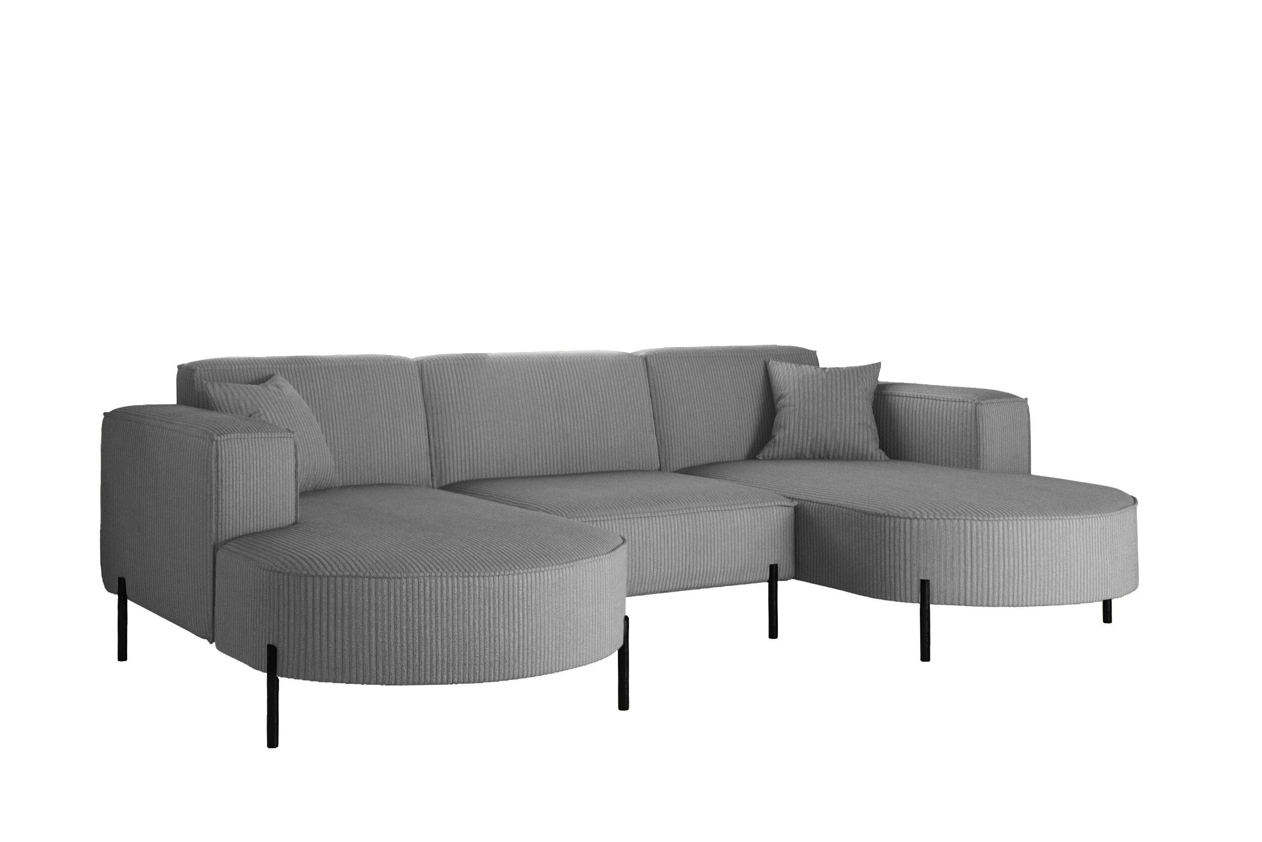 ECKSOFA Designer Modena U Rein stoff Poso Silber - Silberfarben, Holz (165/299cm) - Kaiser Möbel