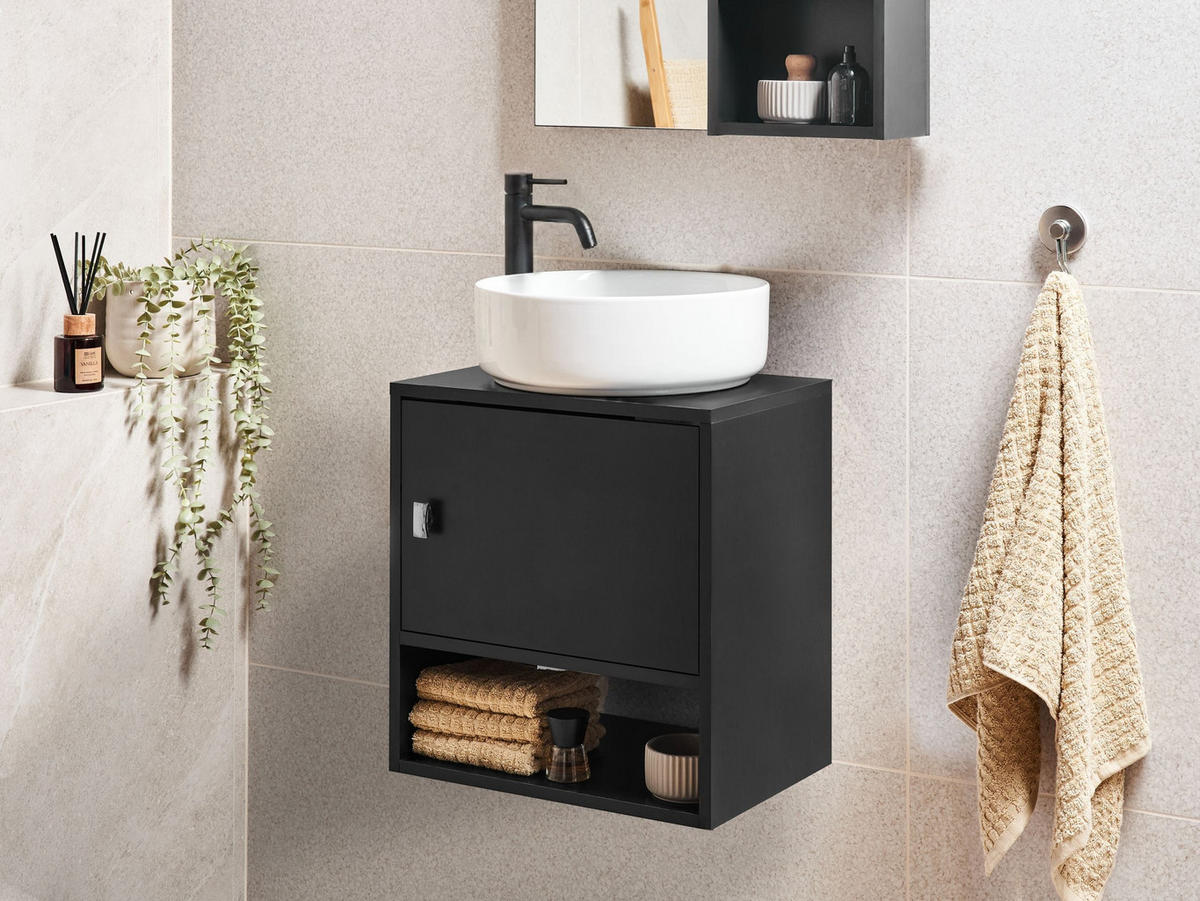 WASCHBECKENUNTERSCHRANK wandmontiertk 45 cm Schwarz Limeria - Schwarz, Holzwerkstoff (45/47/30cm) - Beliani