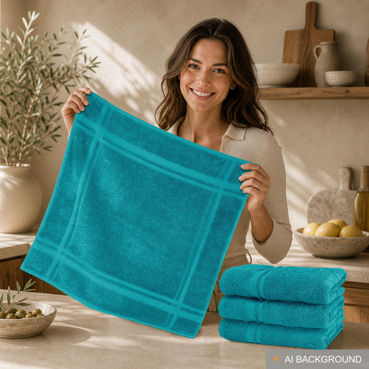 FROTTEE Küchenhandtücher 50x50 cm, 4er Set, Nautic Grün - Smaragdgrün, Textil (50/50cm) - Lashuma