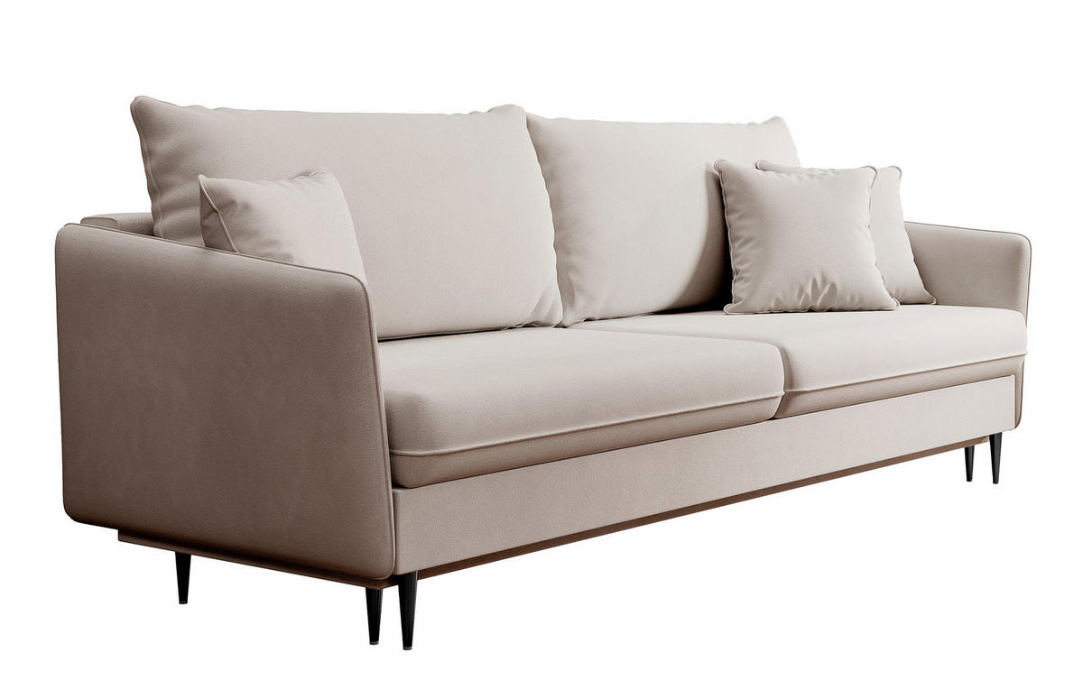 SCHLAFSOFA Volio Beige schwarzen Beinen - Beige/Schwarz, Textil/Metall (221/90/100cm) - Selsey