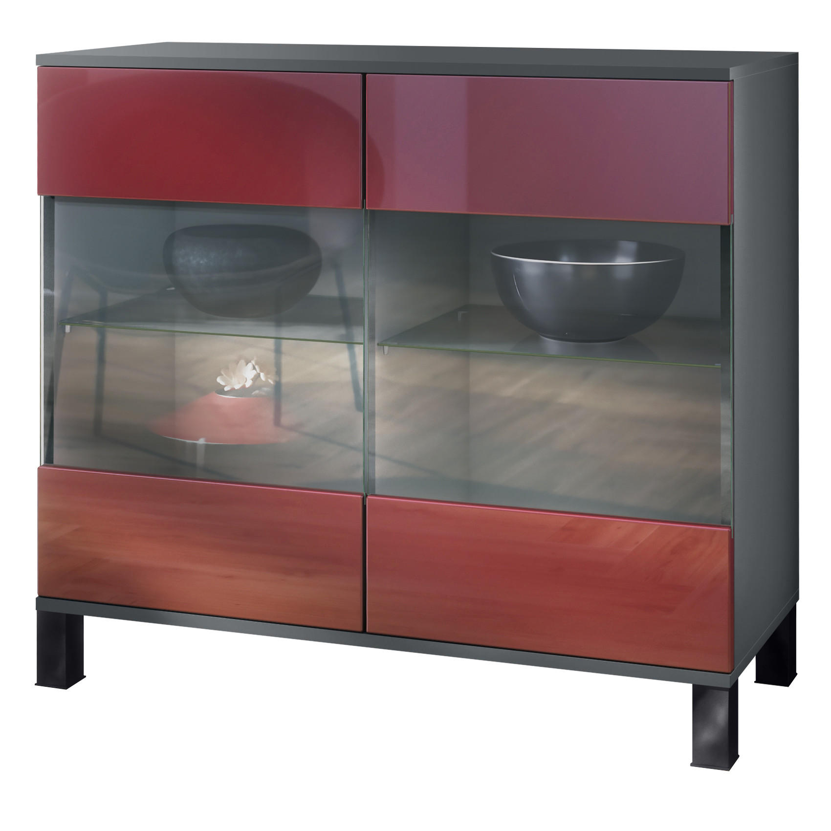 KOMMODE Bari Bordeaux Hochglanz - Bordeaux, Holzwerkstoff (92.5/84.5/35cm) - Vladon