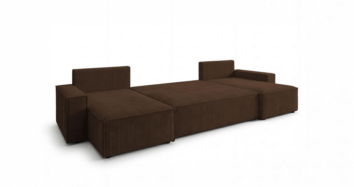SEDACÍ souprava CALIFORNIA MINI tvar U hnědá manšestr Poso 6 - funkce spaní, úložný prostor - hnědá, textil (312/85/142cm) - Cornero