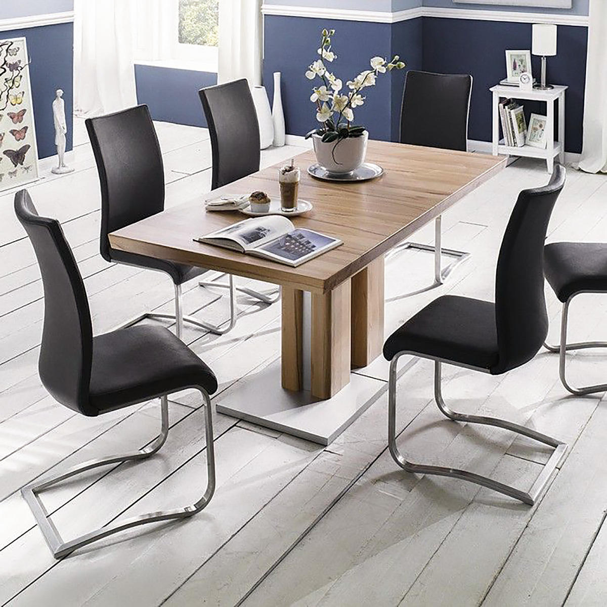FREISCHWINGER - Edelstahlfarben/Schwarz, Leder/Metall (43/103/52cm) - home24