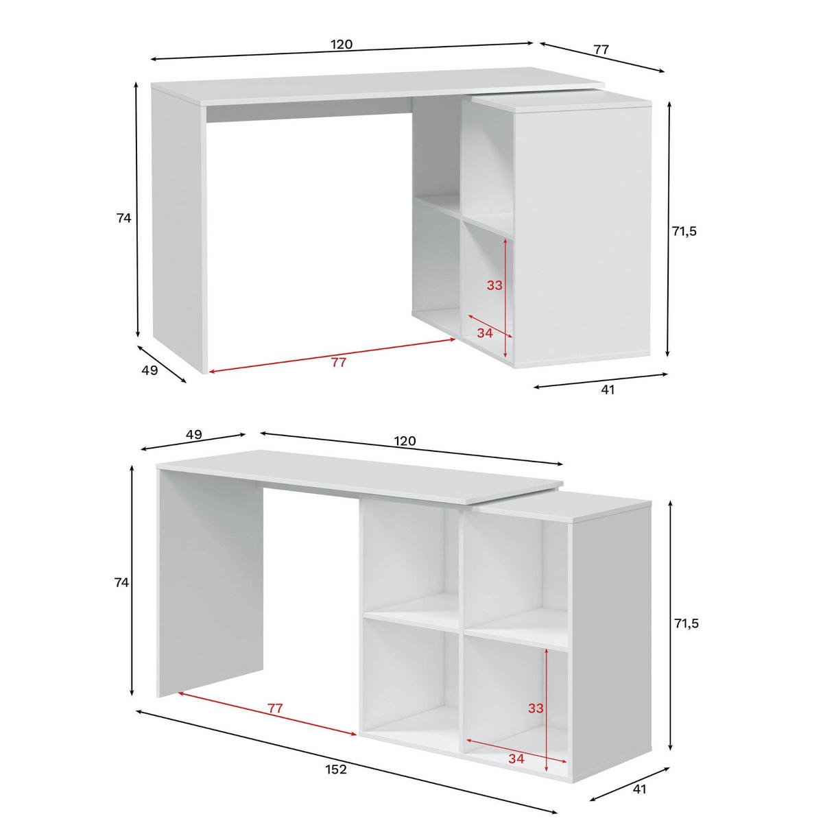 SCHREIBTISCH Weiß 49/152/74 cm - Weiß, Holzwerkstoff (49/152/74cm) - DMORA