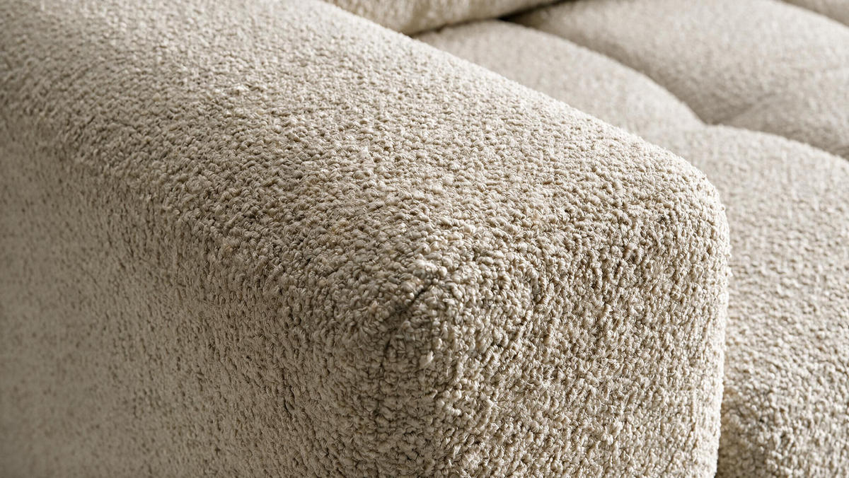 ECKSOFA Ovia mit Bettkasten und Schlaffunktion, Bouclé-Stoff in L-Form - Cappuccino, Textil (270/185cm)