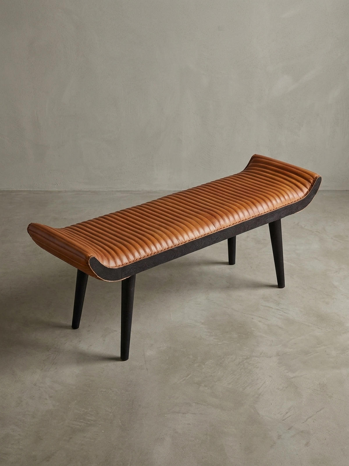 SITZBANK – Echtleder, 125x51x38 cm, Nietenrand, Massivholzbeine - Schwarz/Braun, Mangoholz/Leder (125/51/38cm) - KADIMA DESIGN