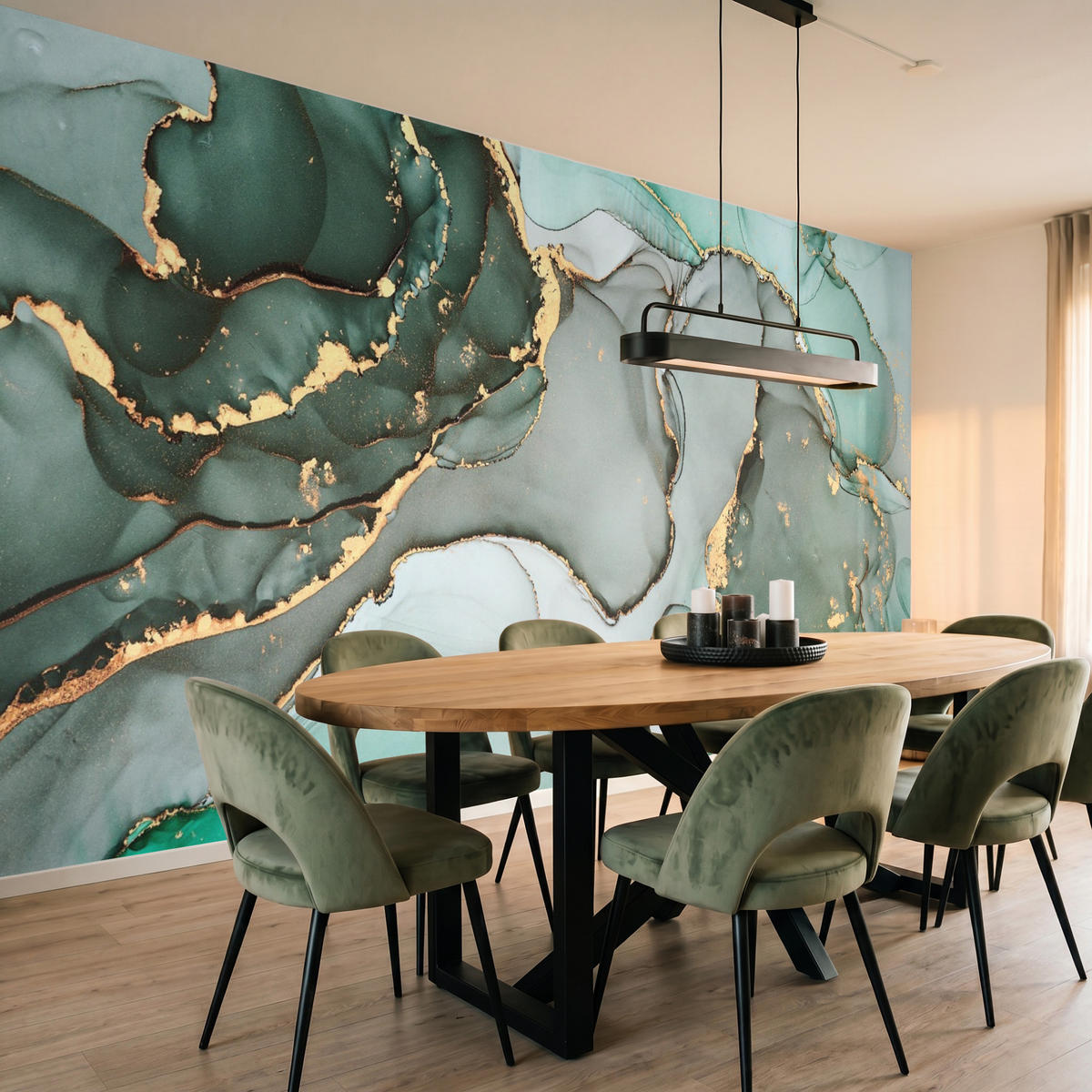 TAPETE - Gold - Marmor - Grün - Luxus - Marmoroptik - Grau - 450x220 cm - Grün, Papier (450/220cm) - OnlyWow