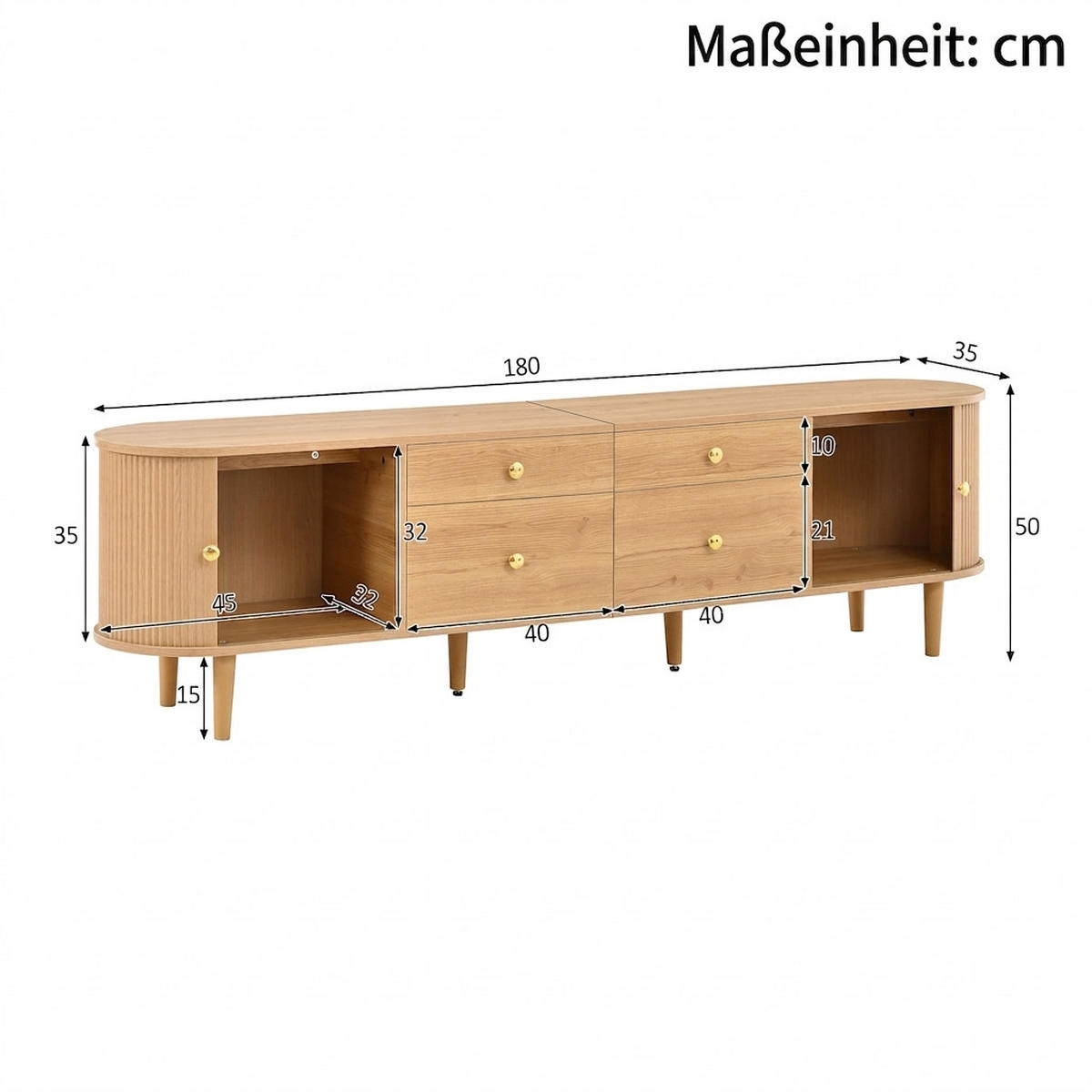 TV-SCHRANK 180/35/50 cm Walnussholzfarbe mit Schiebetür und 4 Schubladen - Nussbaumfarben, Holz/Holzwerkstoff (180/50/35cm) - Oxeza