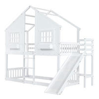 SPIELBETT 90/200 cm DE-02345, in Weiß, mit Rutsche, Dach, Fenstern und Leiter - Weiß, Holz/Holzwerkstoff (90/200cm) - ComfortXL