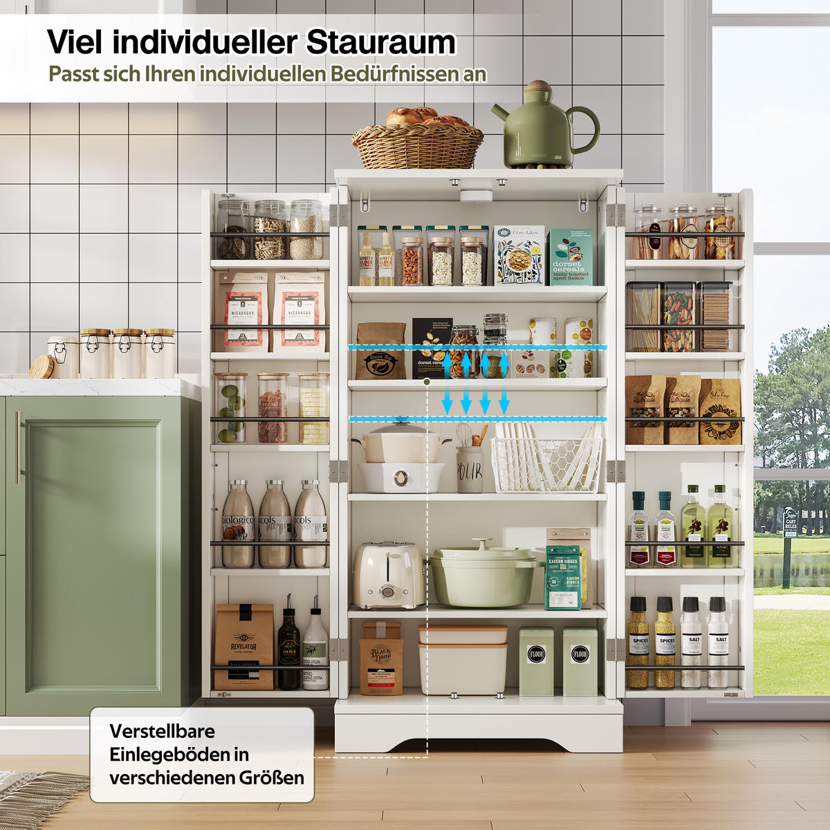 KÜCHENBUFFET mit LED-Beleuchtung und verstellbaren Einlegeböden, 60 x 40 x 120 cm, Weiß, MDF - Weiß, Holzwerkstoff (60/120/40cm) - SONNENH