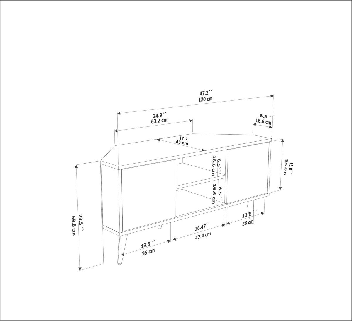 TV-ELEMENT Lesson Weiss - Schwarz/Weiß, Holzwerkstoff (120/59.8/45cm) - Decorotika