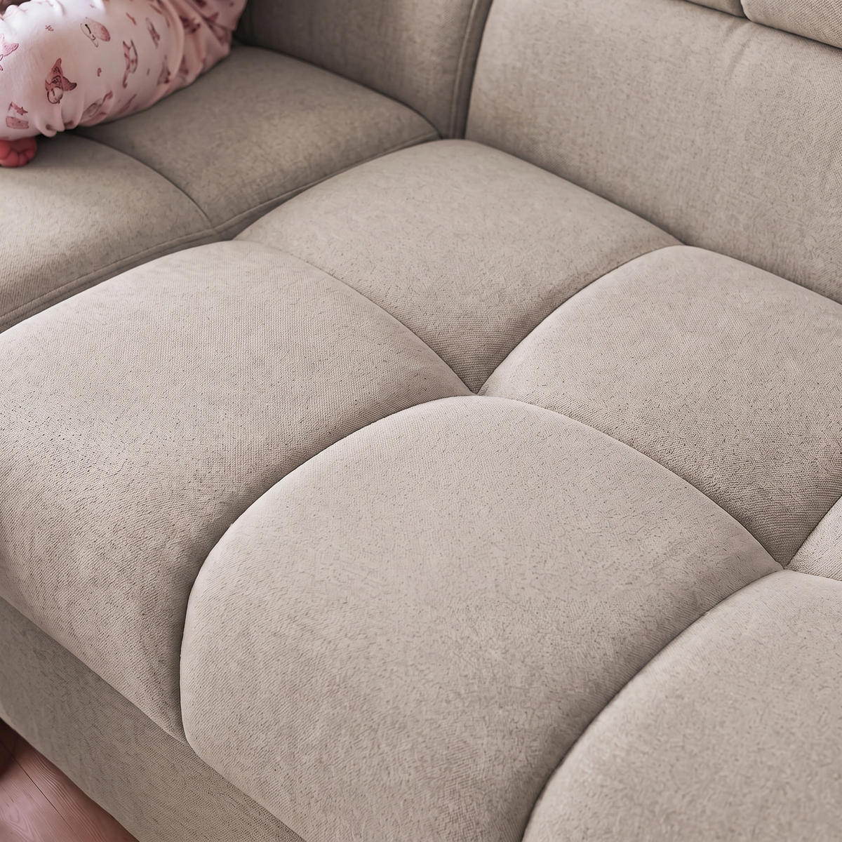 ECKSOFA PUDDING L Rechts mit Schlaffunktion 125x195 Velours Creme - Creme/Schwarz, Holz/Textil (275/203cm) - Muffo