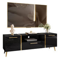 TV-ELEMENT ONYX AUF GOLDENEN BEINEN HOCHGLANZ 158 CM - Schwarz, Holzwerkstoff (158/53/41.3cm) - Lookway