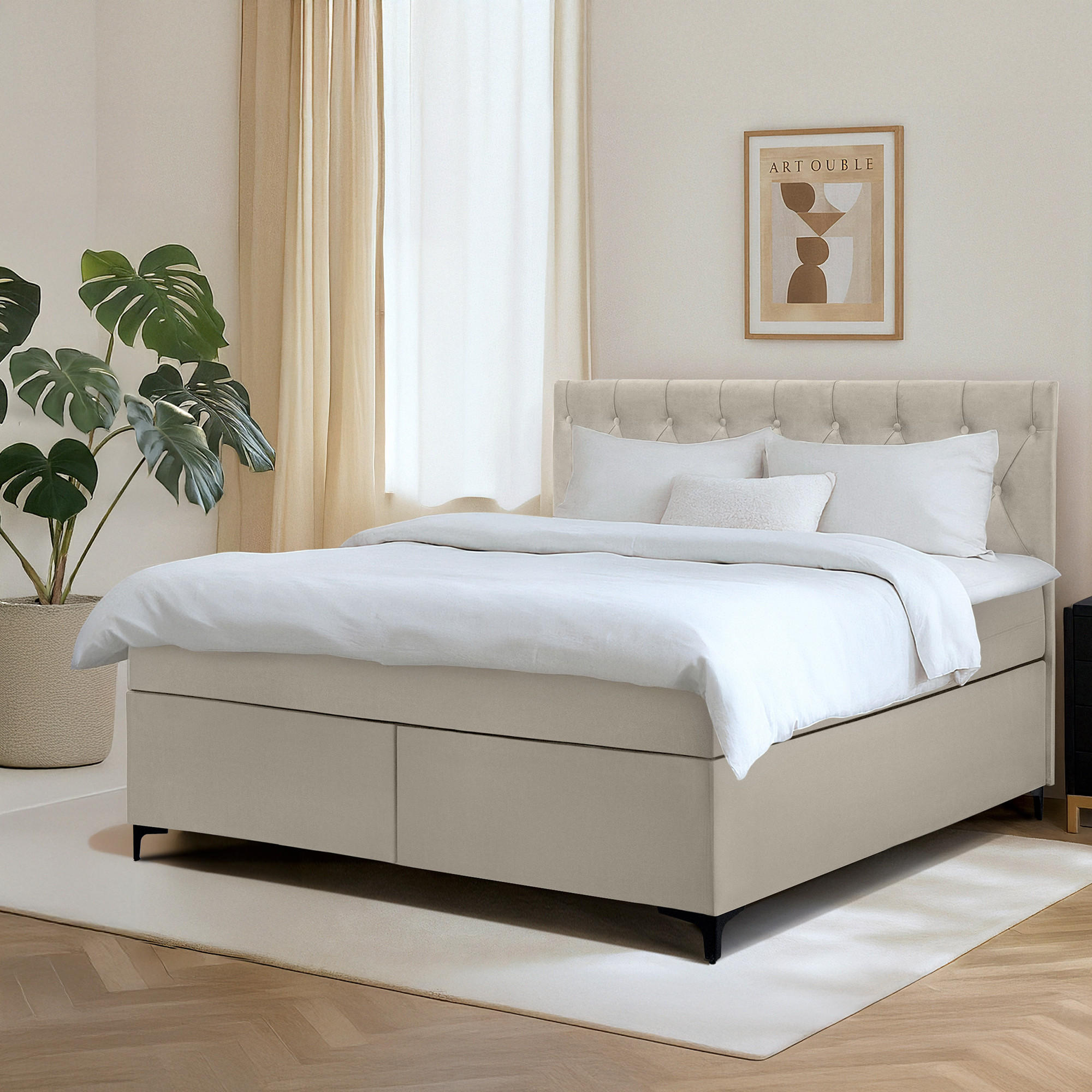 Thumbnail - Konsimo® Polsterbett, Creme, Holz, Holzwerkstoff, Textil, 160x200 cm, Schlafzimmer, Betten, Polsterbetten