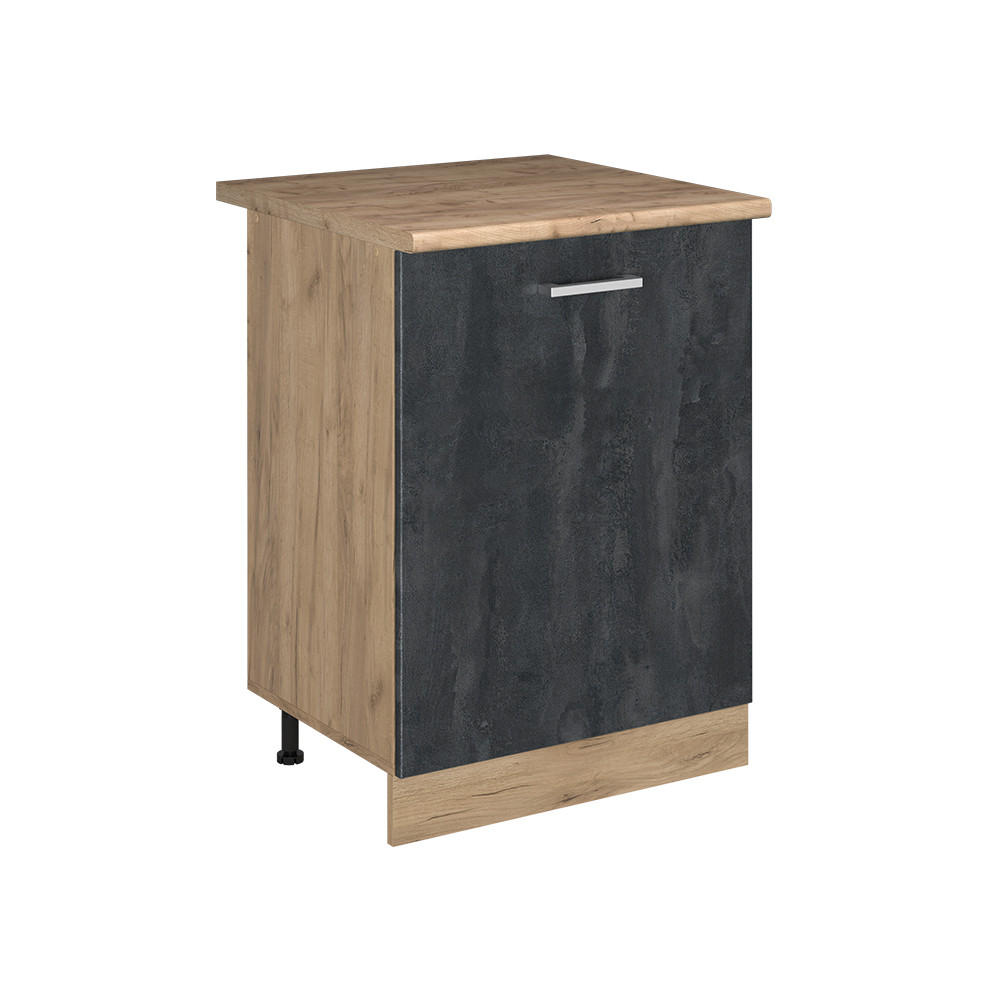 KÜCHENUNTERSCHRANK R-Line, Schwarz Beton/Goldkraft Eiche, 60 cm mit 1 Tür Arbeitsplatte Goldkraft Eiche - Eichefarben/Schwarz, Holzwerkstoff (60/81.6/60cm) - Vicco