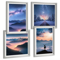 BILDER SET 4er Set - 50x50 cm & 40x60 cm Silberner Rahmen - Nachthimmel Berge Nebel Hirsch - Silberfarben, Kunststoff (50/50cm) - TULUP