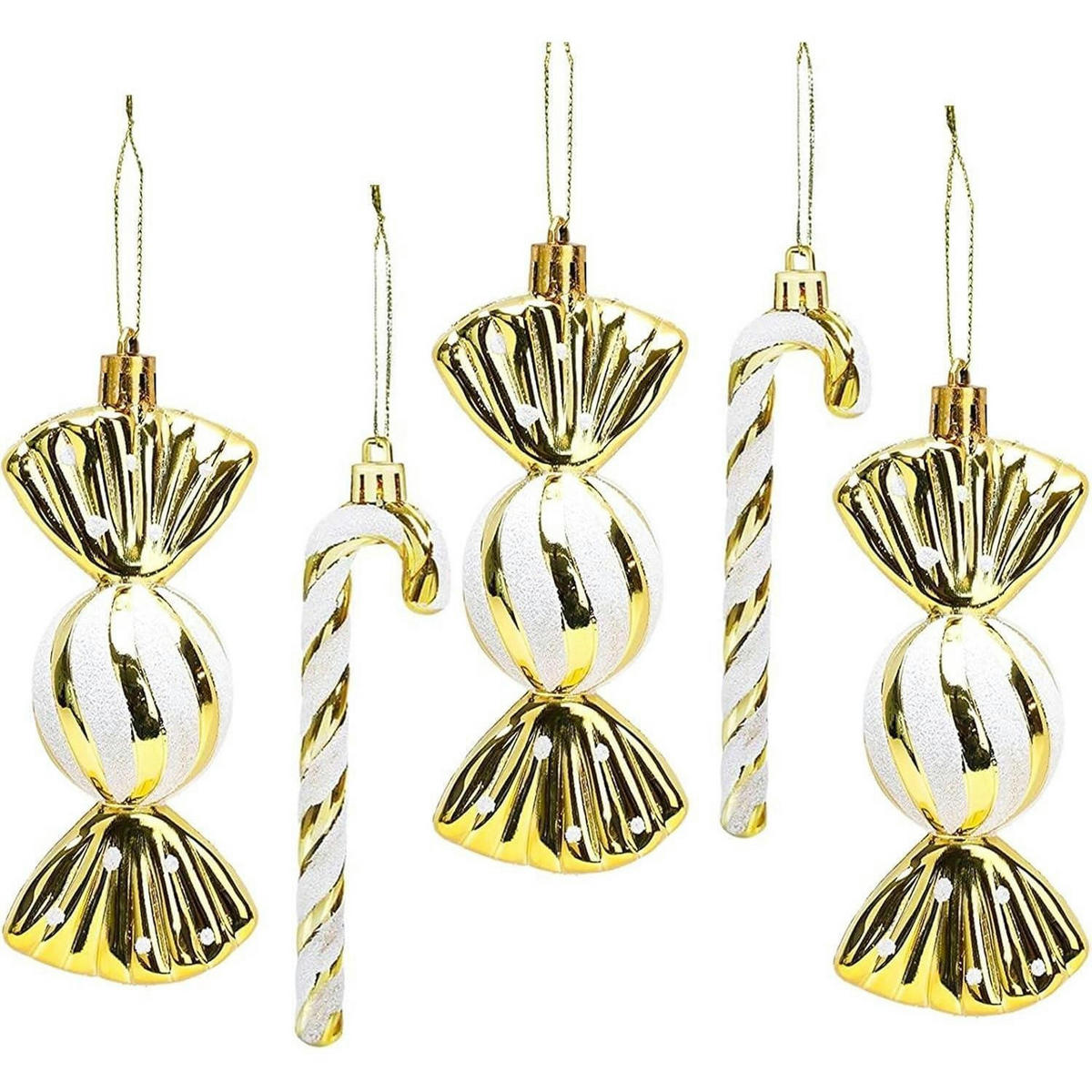 WEIHNACHTSANHÄNGER 18-teiliges Set Zuckerstangen & Kugeln Gold-Weiß - Goldfarben, Kunststoff (5/3/14cm)
