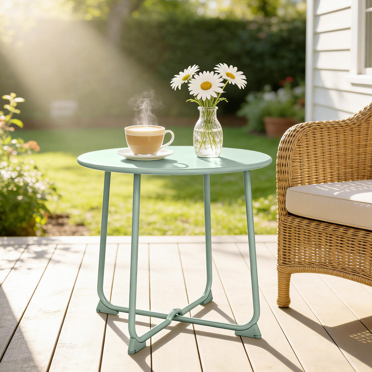 GARTENBEISTELLTISCH DE-14216 X-fuß, rund Dunkelgrün - Dunkelgrün, Metall (50/50/45.5cm) - ComfortXL