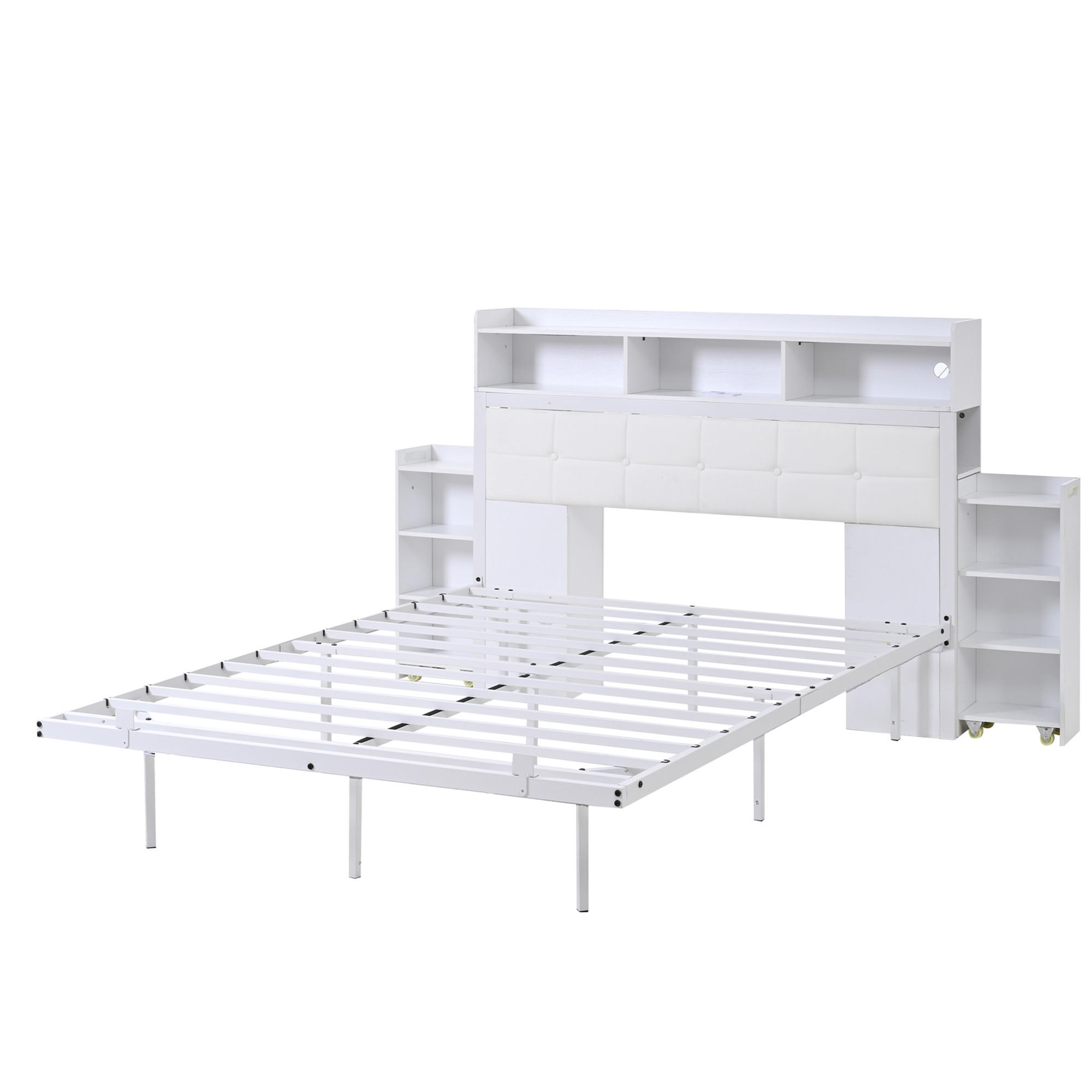 DOPPELBETT 140/190 cm Weiß mit LED-Beleuchtung und USB-Ladefunktion aus Metall - Weiß, Metall (140/190cm) - OKWISH
