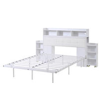 DOPPELBETT 140/190 cm Weiß mit LED-Beleuchtung und USB-Ladefunktion aus Metall - Weiß, Metall (140/190cm) - OKWISH