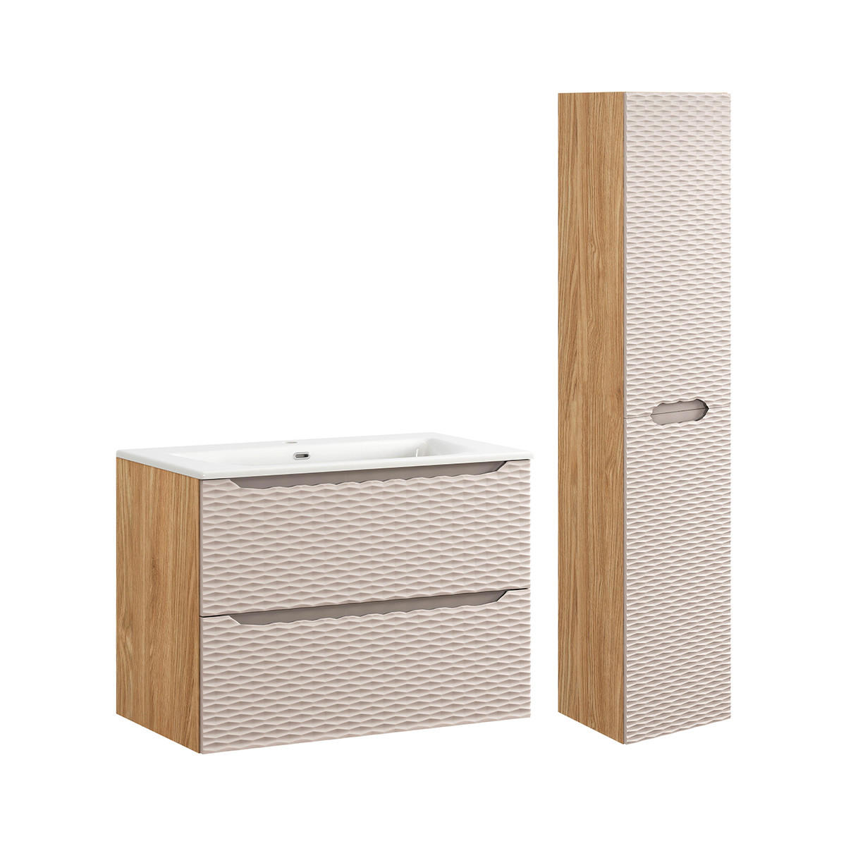 BADMÖBEL 80cm Elora 2er-Set Beige und Holz - Braun, Holzwerkstoff (80/57/46cm) - Petits-meubles