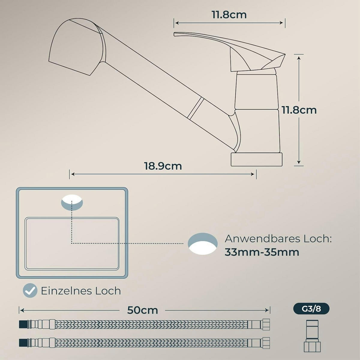 KÜCHENARMATUR mit Brause poliert Chrom - Silberfarben, Metall (12/12/19cm)
