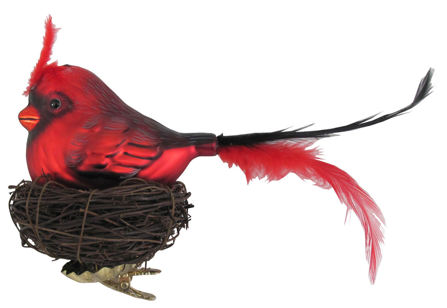 CHRISTBAUMSCHMUCK Vogel im Nest Rot 10cm (Glas / 1 Stk.) - Rot, Glas (8/10/8cm) - Krebs Glas Lauscha