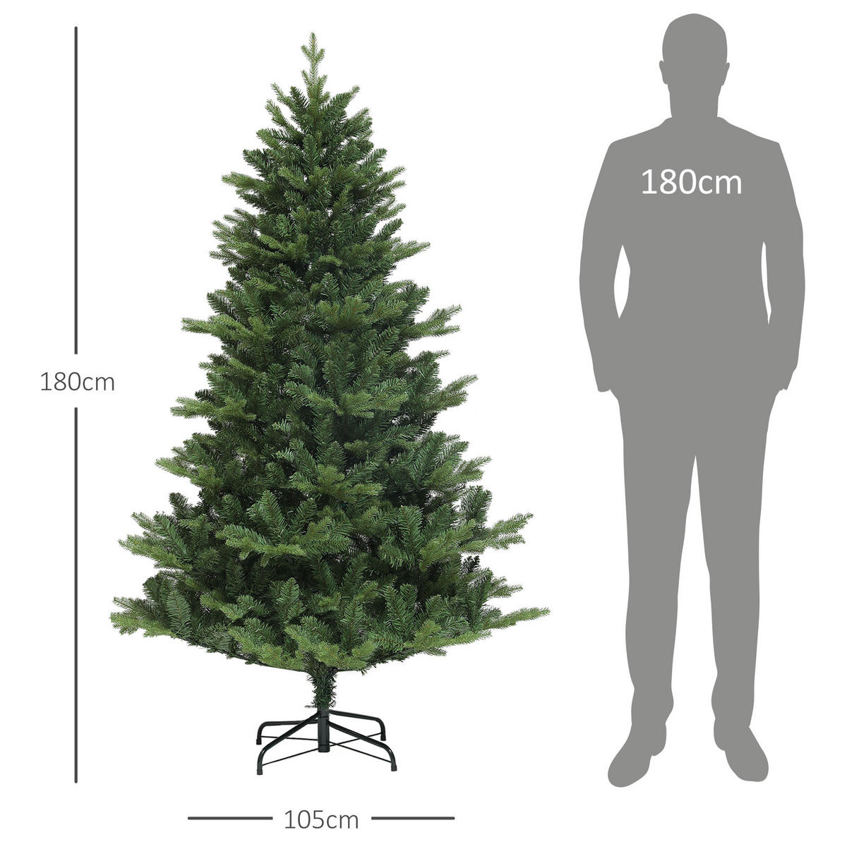 KÜNSTLICHER Weihnachtsbaum, 180 cm Christbaum mit Schnellaufbau Klappsystem - Grün, Kunststoff (180cm) - HOMCOM
