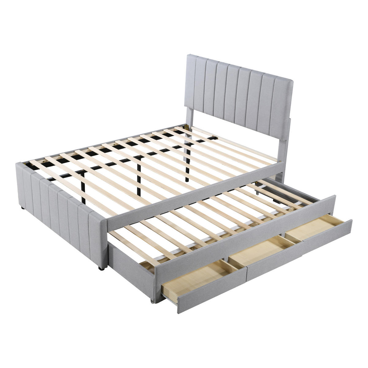 POLSTERBETT 140/200 cm grau mit Ausziehbett und Schubladen - Grau, Textil (140/200cm) - OKWISH