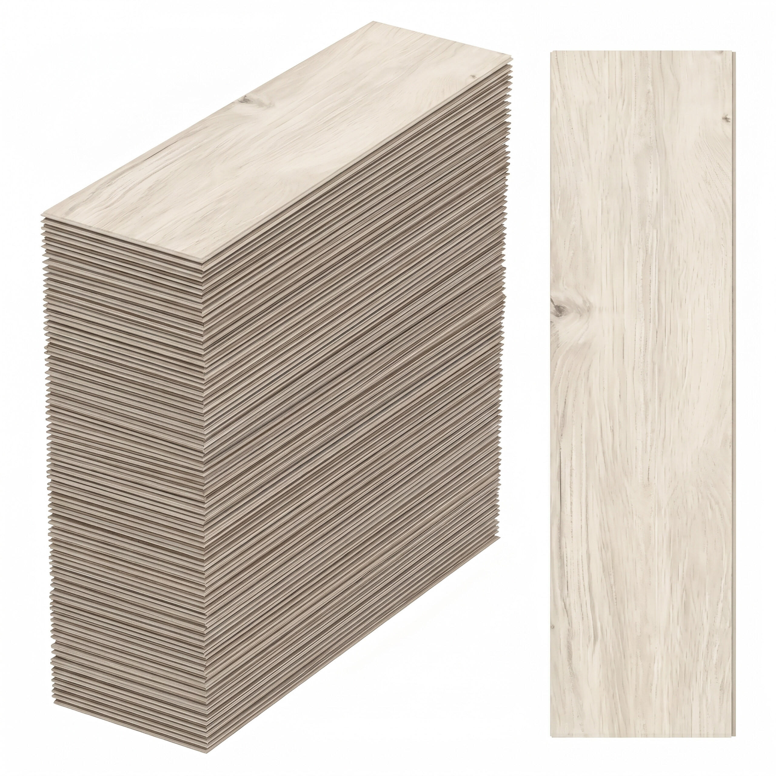 VINYLBODEN Eiche gewaschen 36er-Set selbstklebend - Creme, Kunststoff (91.4/15.2/0.2cm) - Relaxdays