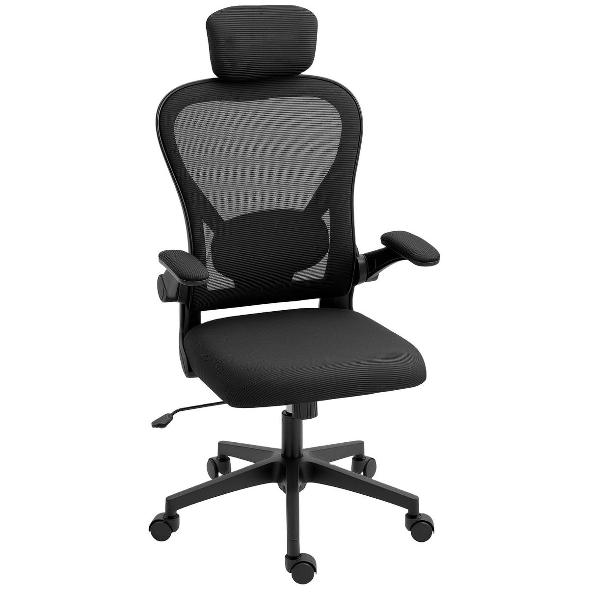 BÜROSTUHL DE-05158 Ergonomisch, klappbare Armlehnen & Lendenstütze Schwarz - Schwarz, Kunststoff (63/125/64cm) - ComfortXL