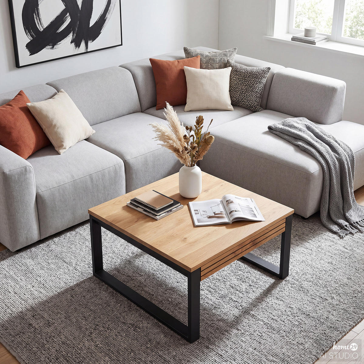 MASSIVER COUCHTISCH - Massivholz Eiche / Metall - Eichefarben, Holz/Metall (75/75/42cm) - home24