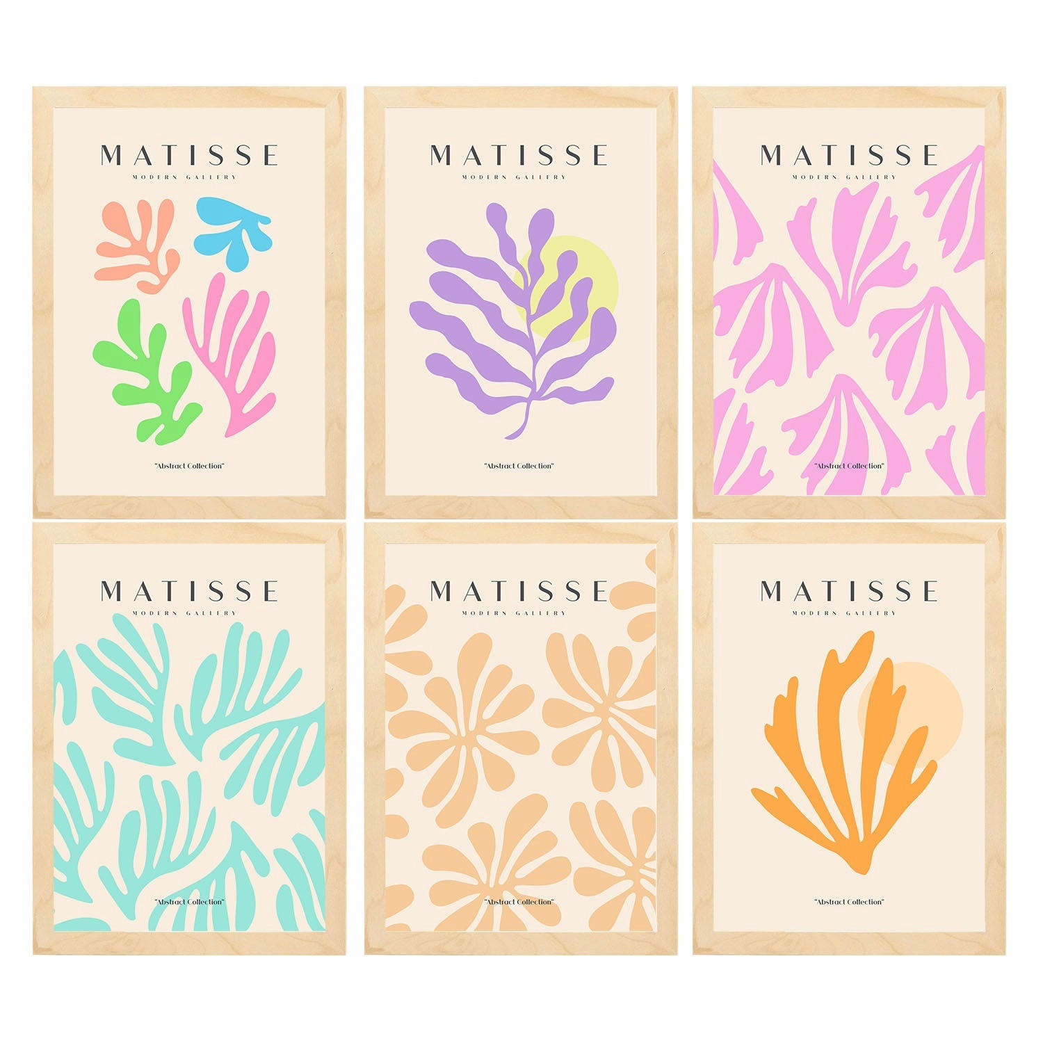 POSTER Set Mit 6 Illustrationen Von Henri Matisse Pastellfarben A3 Rahmen Aus Hellem Holz - Beige, Papier (29/3cm) - Nacnic
