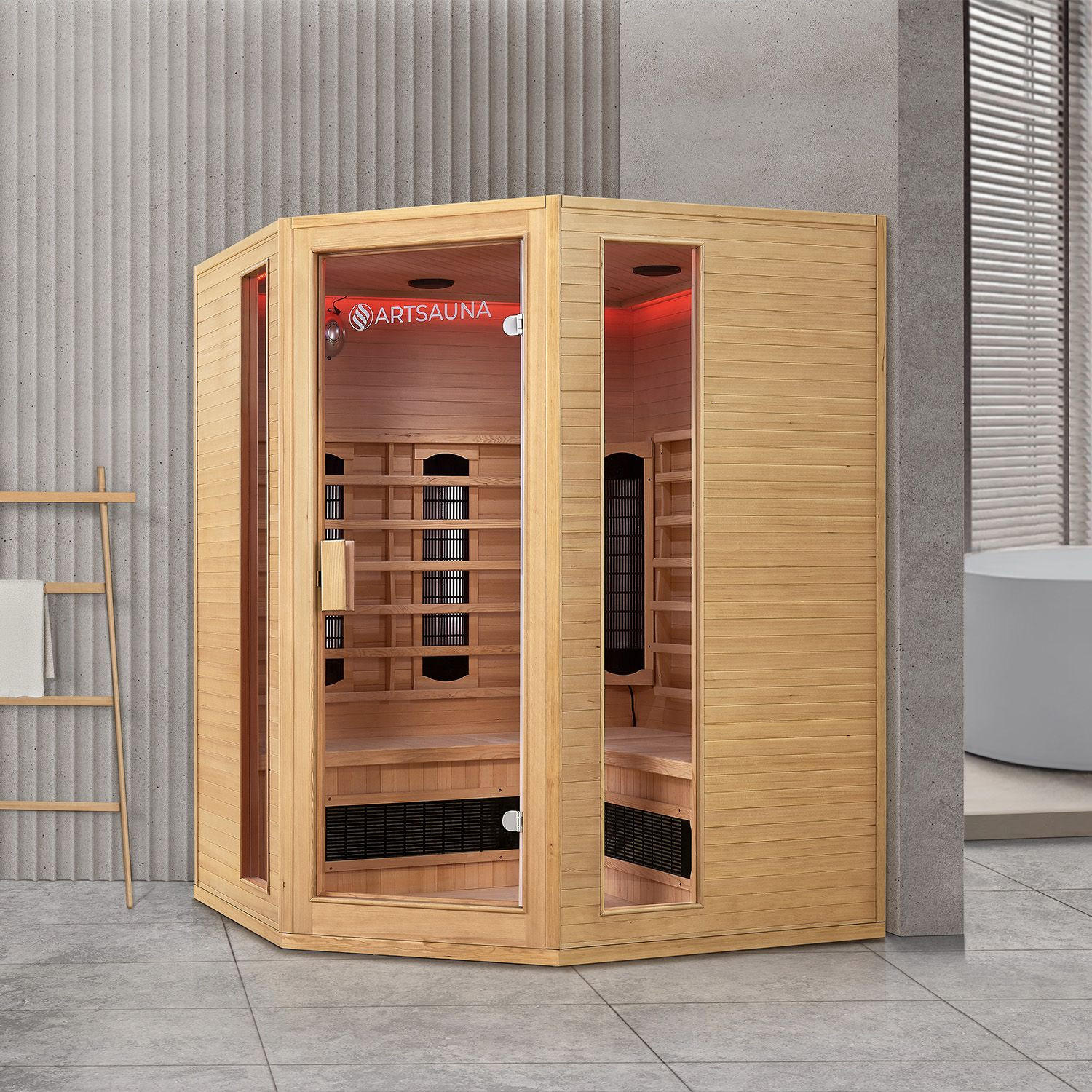 INFRAROTKABINE Nyborg E150K mit Keramik-, Flächenstrahler & Hemlockholz - Naturfarben, Holz (150/190/150cm) - Artsauna