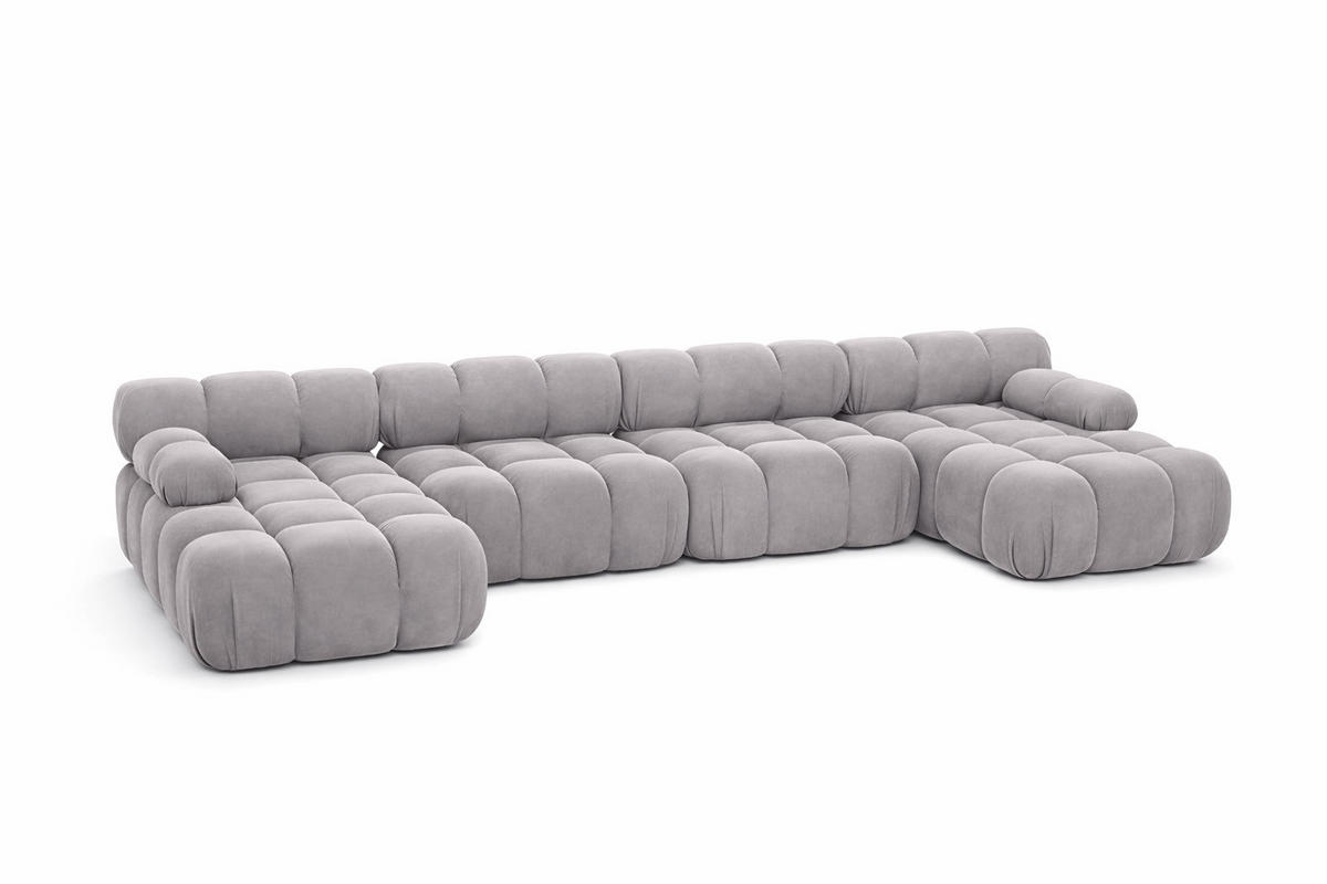 ECKSOFA U-Form XL, Stoff Velours Salvador, Grau, Selia U XL - Grau, Holz (380/70/160cm) - Kaiser Möbel