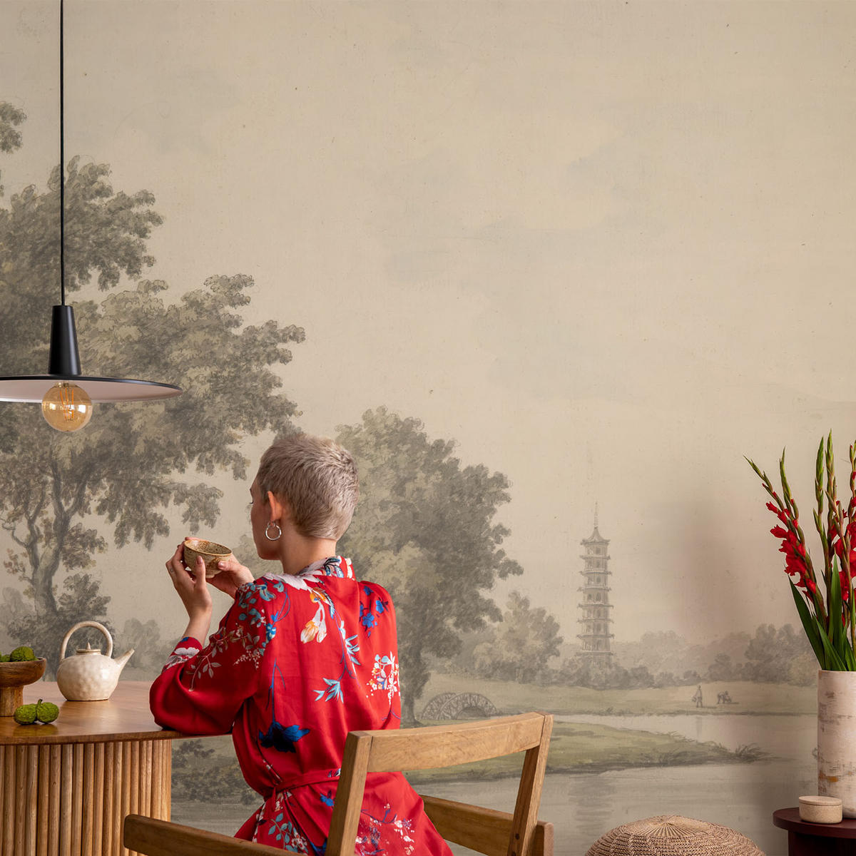 FOTOTAPETE 104x70 cm - Ein ruhiger Park - Grau, Textil (104/70cm) - Wallfluent