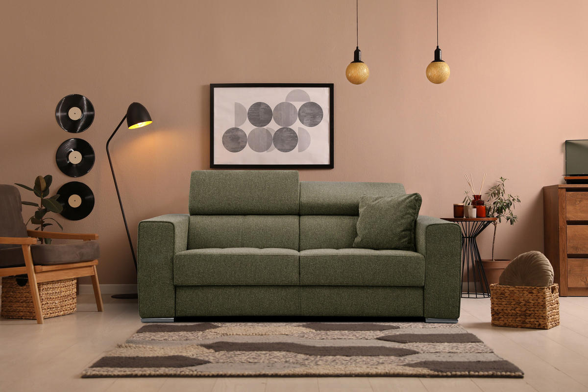 SOFA QUARTZ 3-Sitzer, olivgrün - Olivgrün, Holzwerkstoff/Textil (202/80/102cm) - Courtois Laville