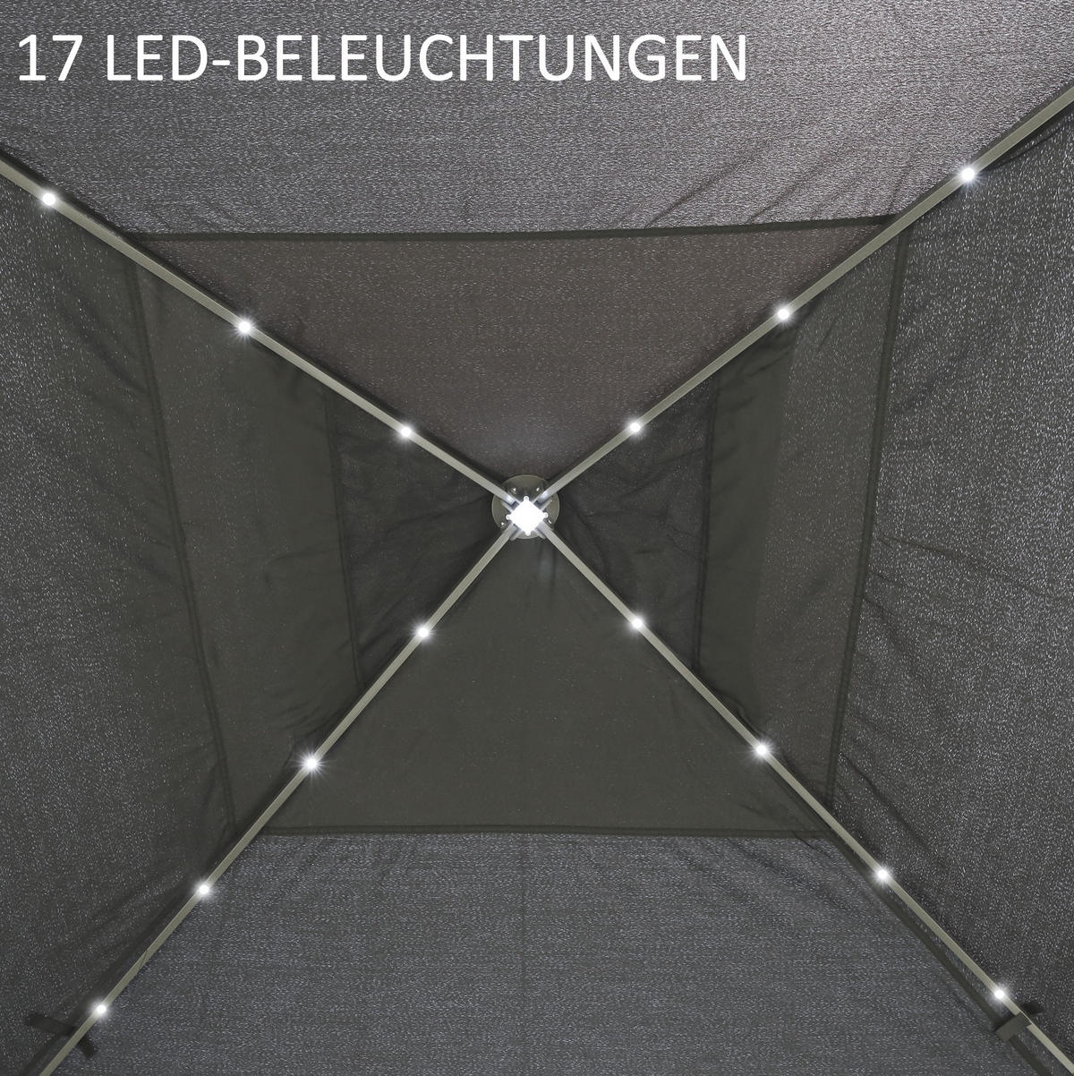 FALTPAVILLON 330/330/288 cm grau aus Metall mit LED und Meshwänden - Grau, Metall (330/288/330cm) - OKWISH